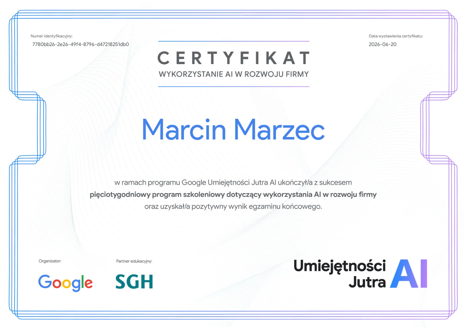 Certyfikat Google AI Marcina Marca